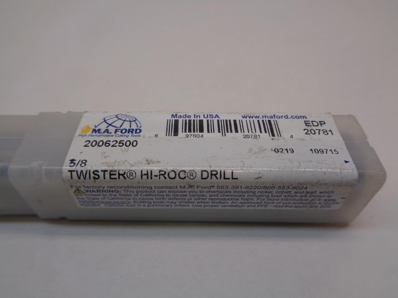 MA FORD 20062500 TWISTER HI-ROC 5/8x1-1/4x3-1/2 STRAIGHT 2 FLUTE END MILL R22T8