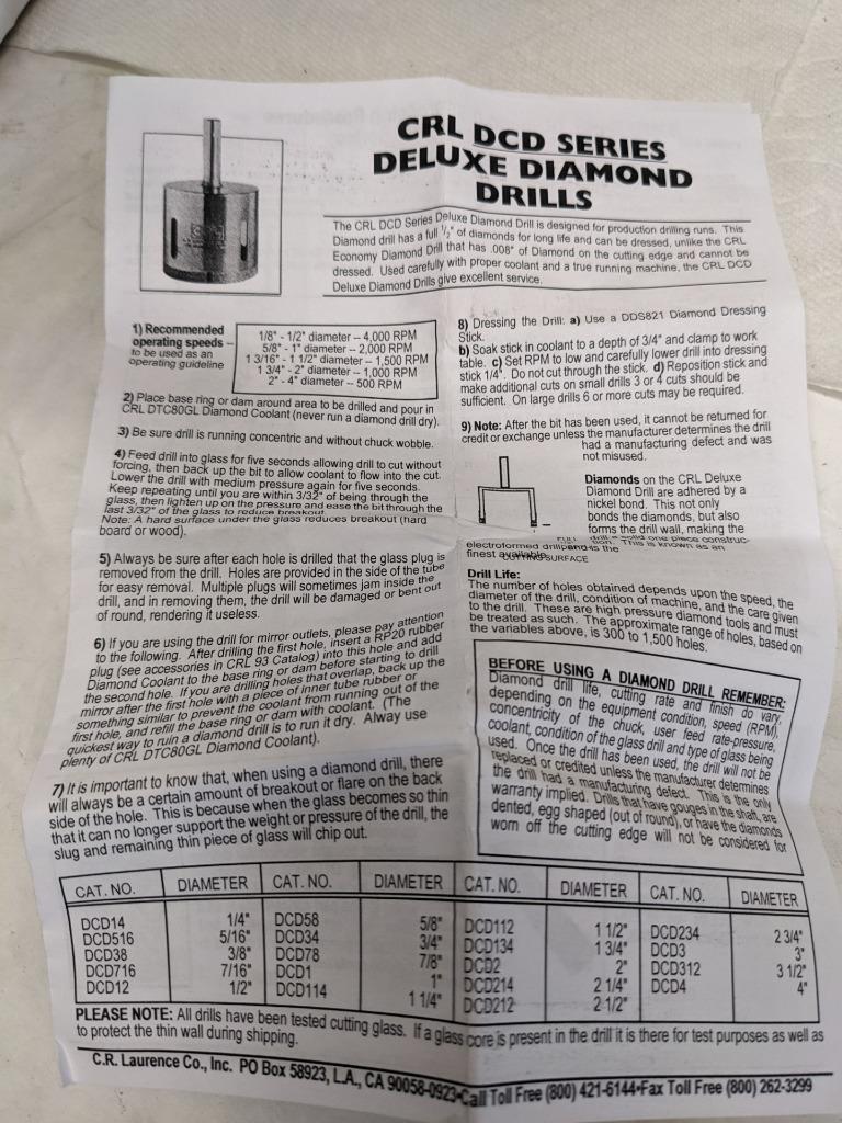 CRL DCD214 331747 2-1/4" DCD SERIES ELECTRO-FORMED DIAMOND DRILL NEW D0