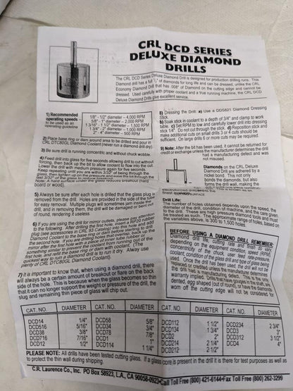 CRL DCD214 331747 2-1/4" DCD SERIES ELECTRO-FORMED DIAMOND DRILL NEW D0