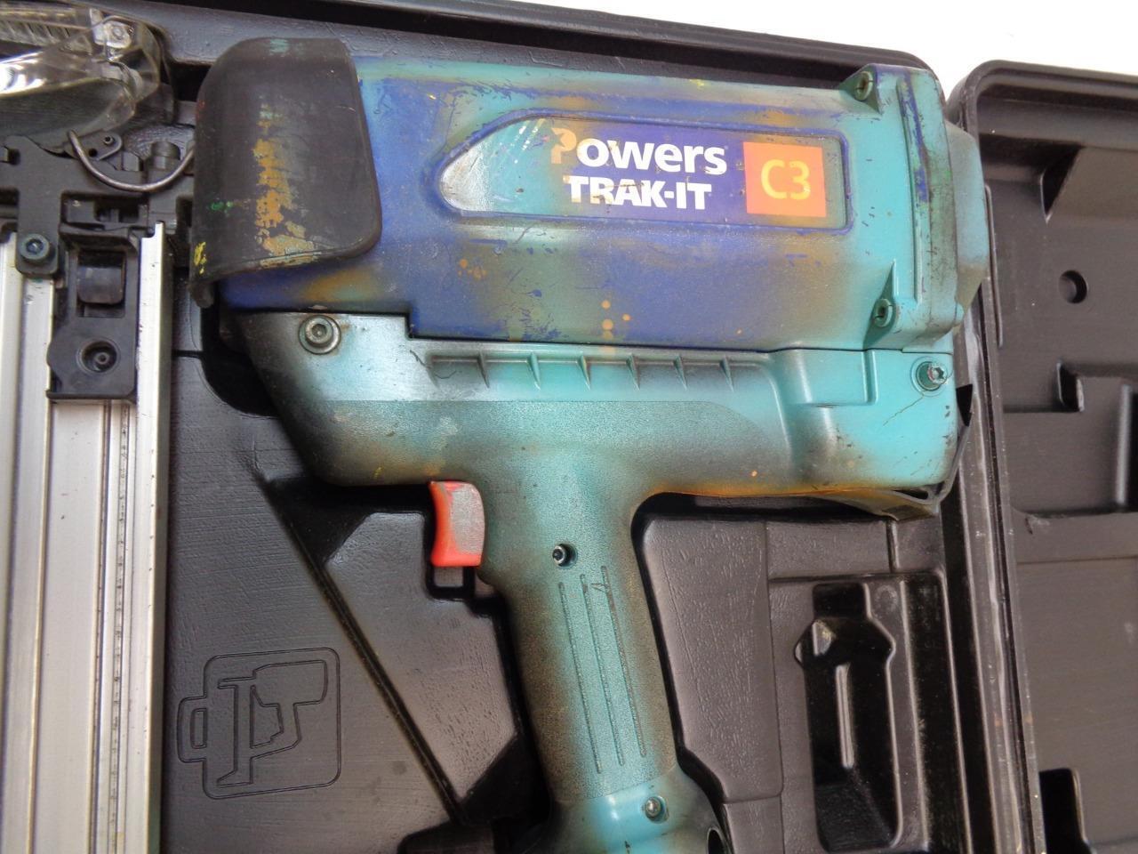 USED BLUE POWERS TRAK IT GAS NAILER 55011 C3 WITH EYE WEAR BSR35