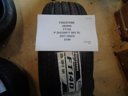 1 FIRESTONE FT140 P 205 50 17 89V SL 000980 TIRE BQ2