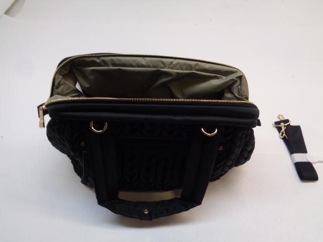 1 NEW HAPP PAIGE CARRYALL DIAPER BAG BLACK HERRINGBONE & GOLD ACCENT SR