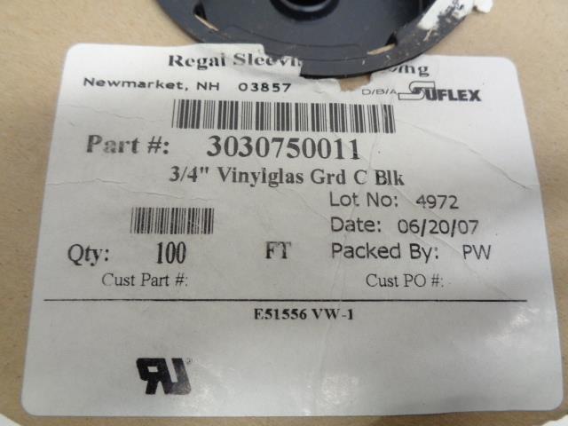 NEW OLD STOCK SUFLEX 100 FT 3/4" VINYLGLAS GRADE C BLACK 3030750011 R13