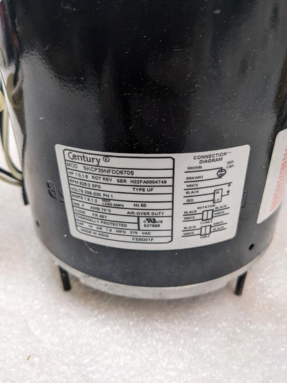 CENTURY FE6001F MASTERFIT PRO CONDENSER FAN MOTOR WITH CAPACITOR NEW R30