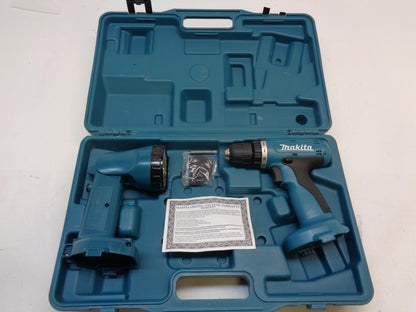 USED MAKITA 6280DWPLE CORDLESS DRILL/LIGHT COMBO KIT 14.4V 10MM3/8" W CASE BSR35