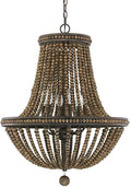 AUSTIN ALLEN HANDLEY NINE LIGHT 24" CHANDELIER WITH STAINED WOOD BEADS 9A121A SR