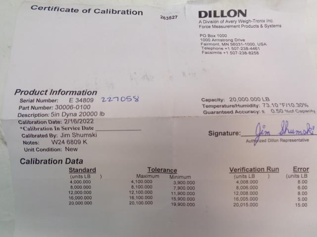 DILLON 30006-0100 AP SERIES 5" MECHANICAL DYNAMOMETER 20,000 LBS CAP NEW R29