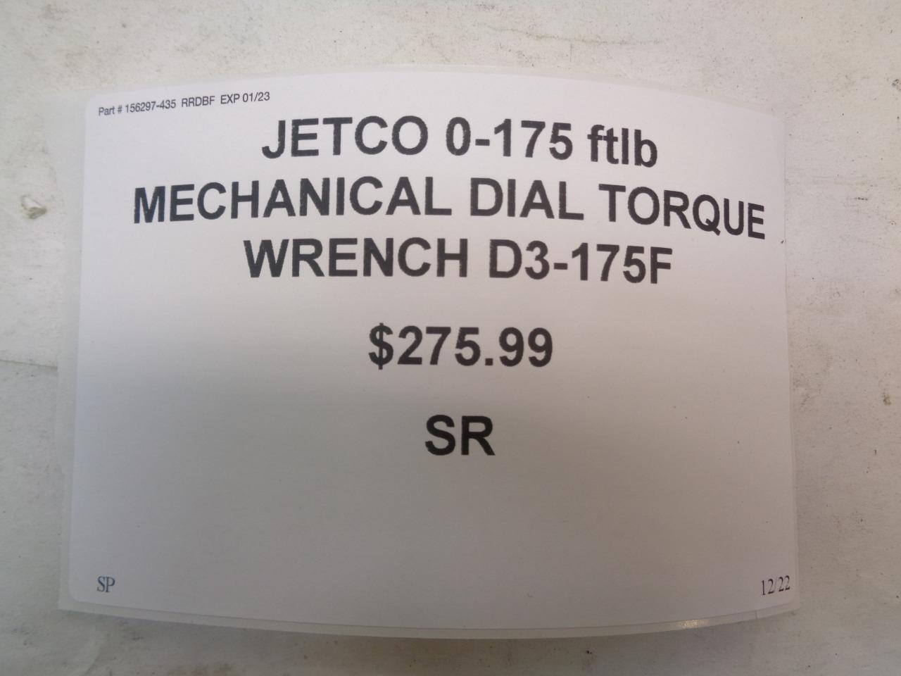 NEW JETCO 0-175 ftlb MECHANICAL DIAL TORQUE WRENCH D3-175F SR