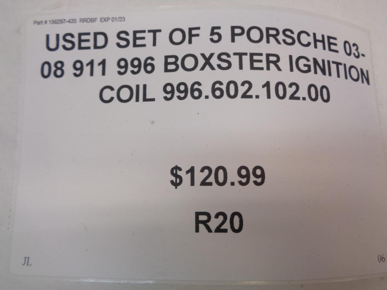 USED SET OF 5 PORSCHE 03-08 911 996 BOXSTER IGNITION COIL 996.602.102.00  R20T6