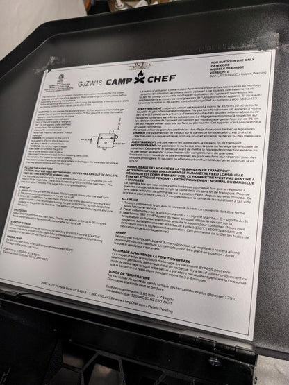 CAMP CHEF PG30SGGC WIFI HOPPER AND ACCESSORIES/PARTS WITHOUT SG 30 GRILL NEW B2