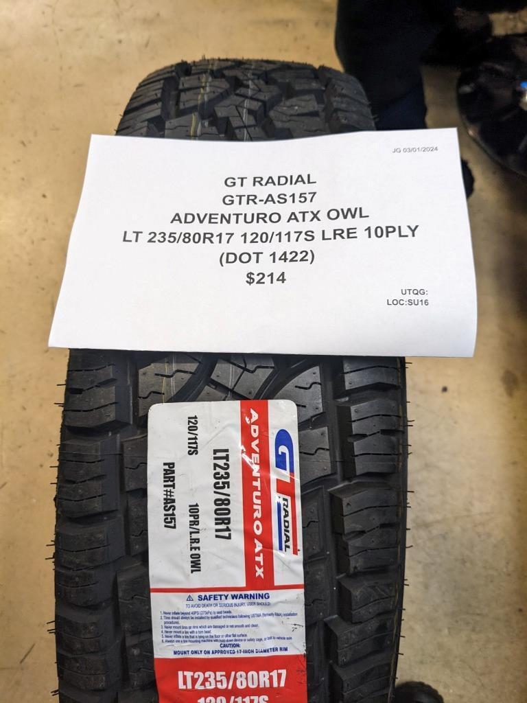 2 GT RADIAL ADVENTURO ATX OWL LT 235 80 17 120/117S LRE 10PLY TIRE AS157 CQ3