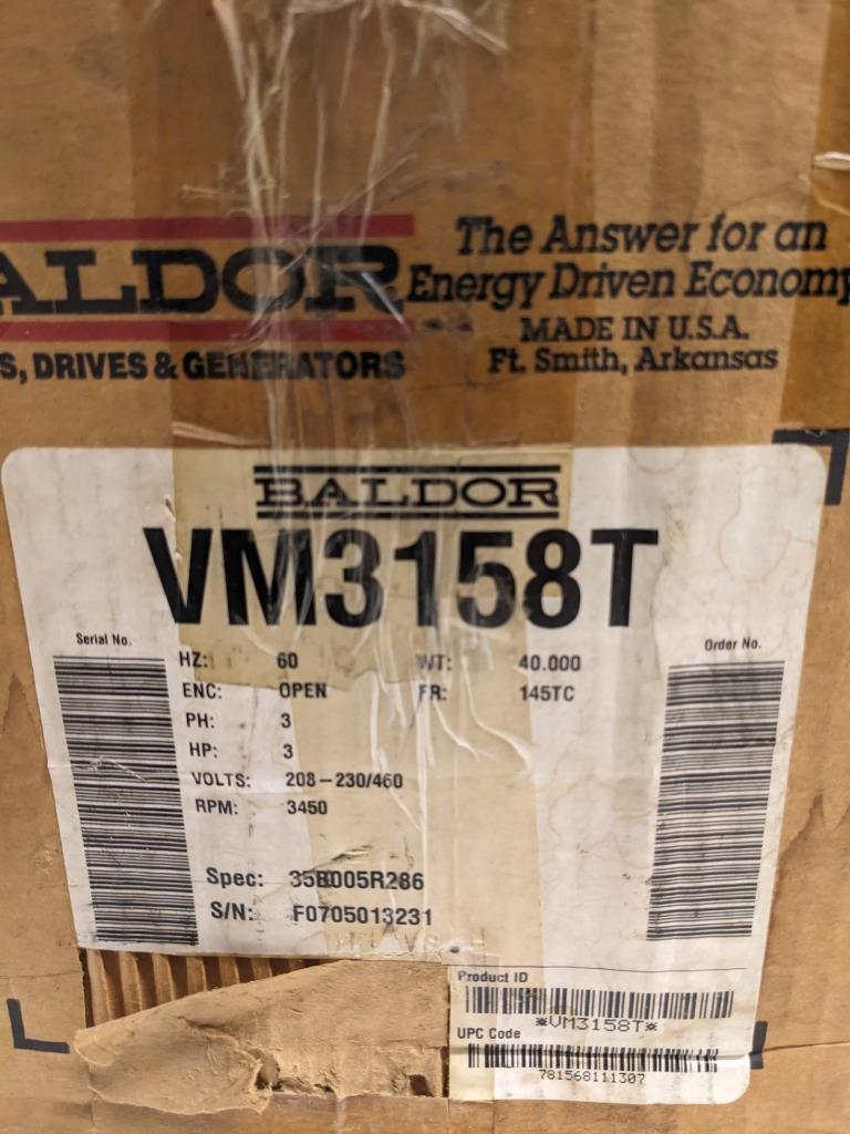 BALDOR ELECTRIC VM3158T MOTOR 3HP 3450RPM 208-230/460VAC 3PH 60HZ NEW R8