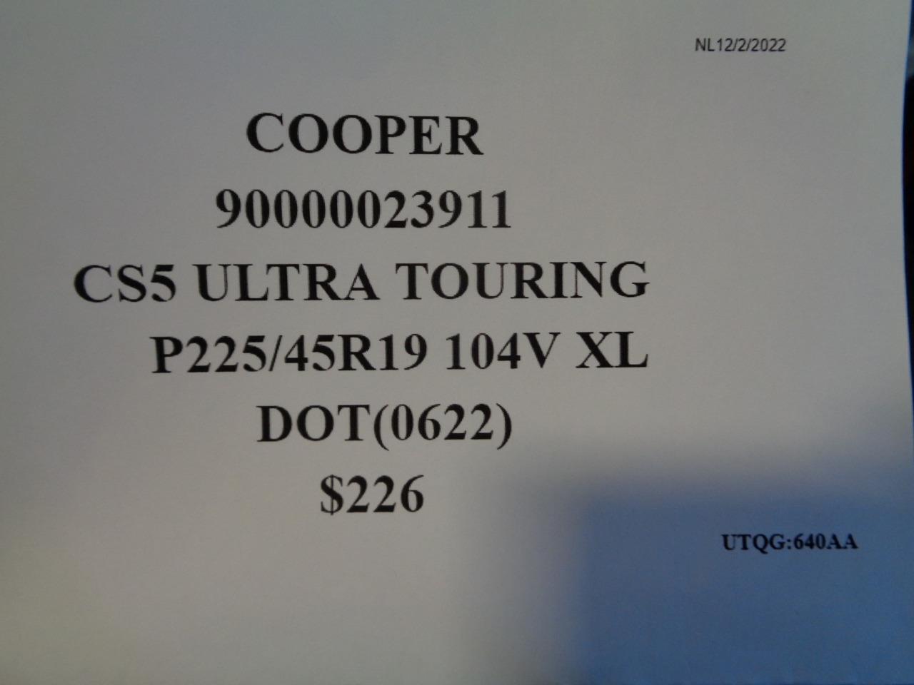 1 COOPER CS5 ULTRA TOURING P 225 45 19 104V XL TIRE 90000023911