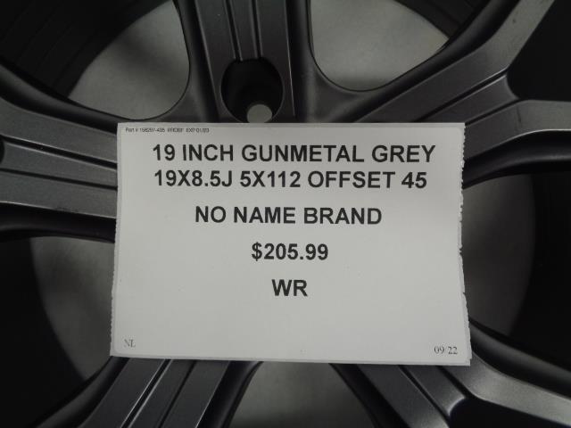 NEW UNBRANDED CUSTOM 5 LRG SPOKE 19 INCH GUNMETAL GREY 19X8.5 5X112 OFFSET 45 WR