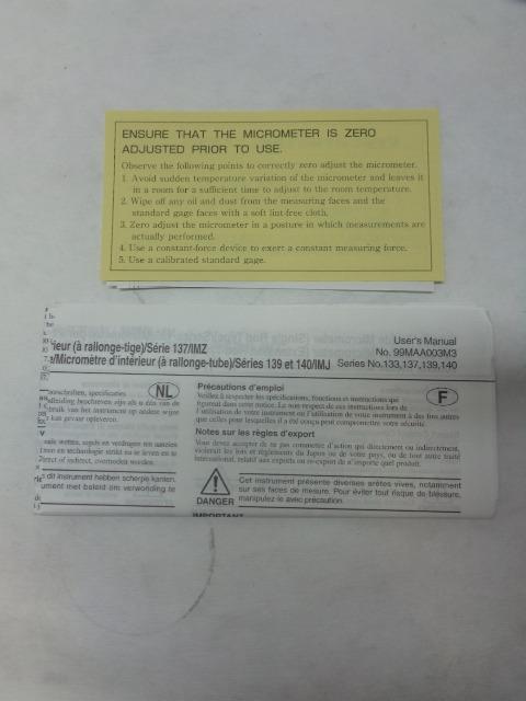 NEW Mitutoyo Tubular Inside Micrometer Extension Pipe 4 - 20" 139-178 R17