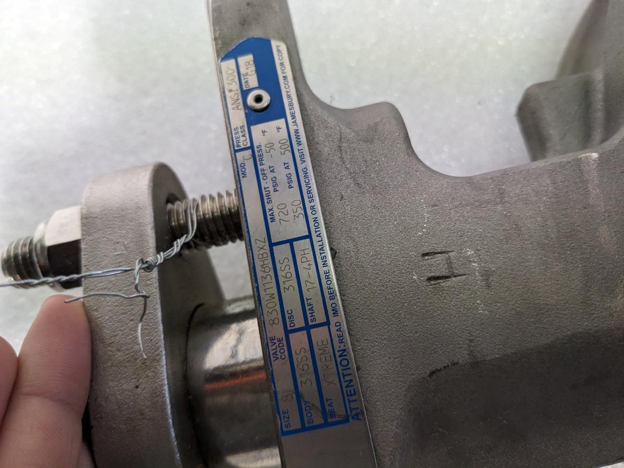 JAMESBURY STEEL WAFER-SPHERE VALVE 8" 316SS BODY 830W1136HBXZ K2