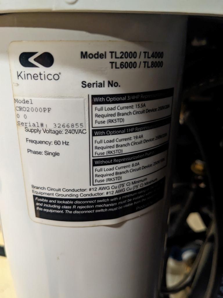 KINETICO REVERSE OSMOSIS WATER SYSTEMS SERIES TL 6000/8000 CR02000PF B2