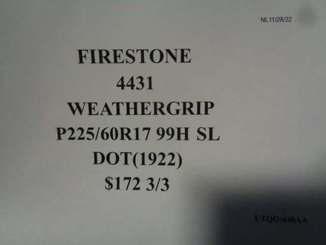 1 FIRESTONE WEATRHERGRIP P 225 60 17 99H SL TIRE 4431