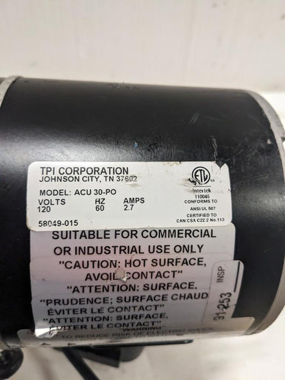 TPI Corporation ACU 30-PO 120V 60Hz 2.7A Oscillating Fan Replacement Motor BSIG1