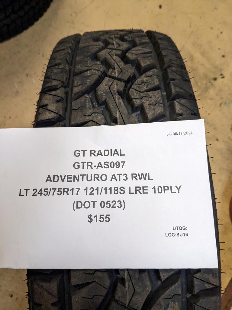 GT RADIAL ADVENTURO AT3 RWL LT 245 75 17 121/118S LRE 10PLY TIRE AS097 CQ3
