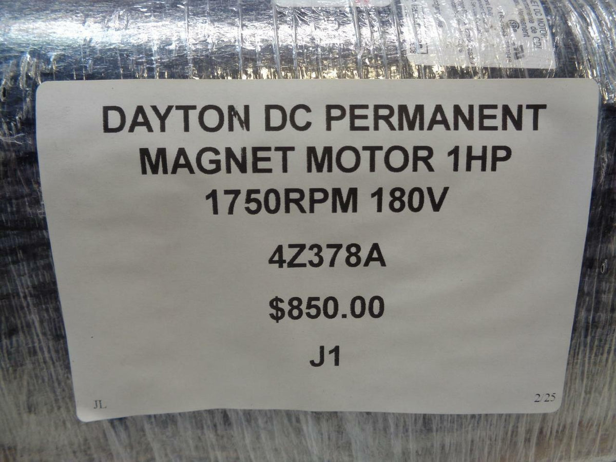 Dayton DC Permanent Magnet Motor 1hp 1750RPM 180V 4Z378A  J1