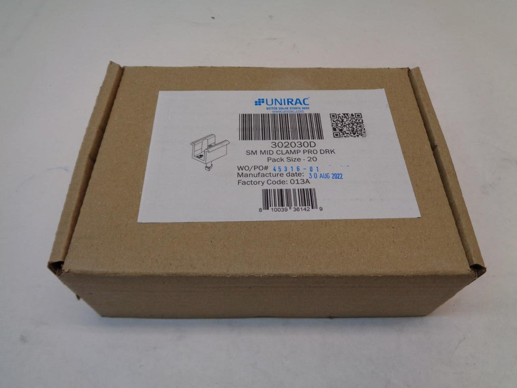 BOX OF 20 UNIRAC SM MID CLAMP PRO DARK SOLAR PANEL CLAMPS 302030D SR
