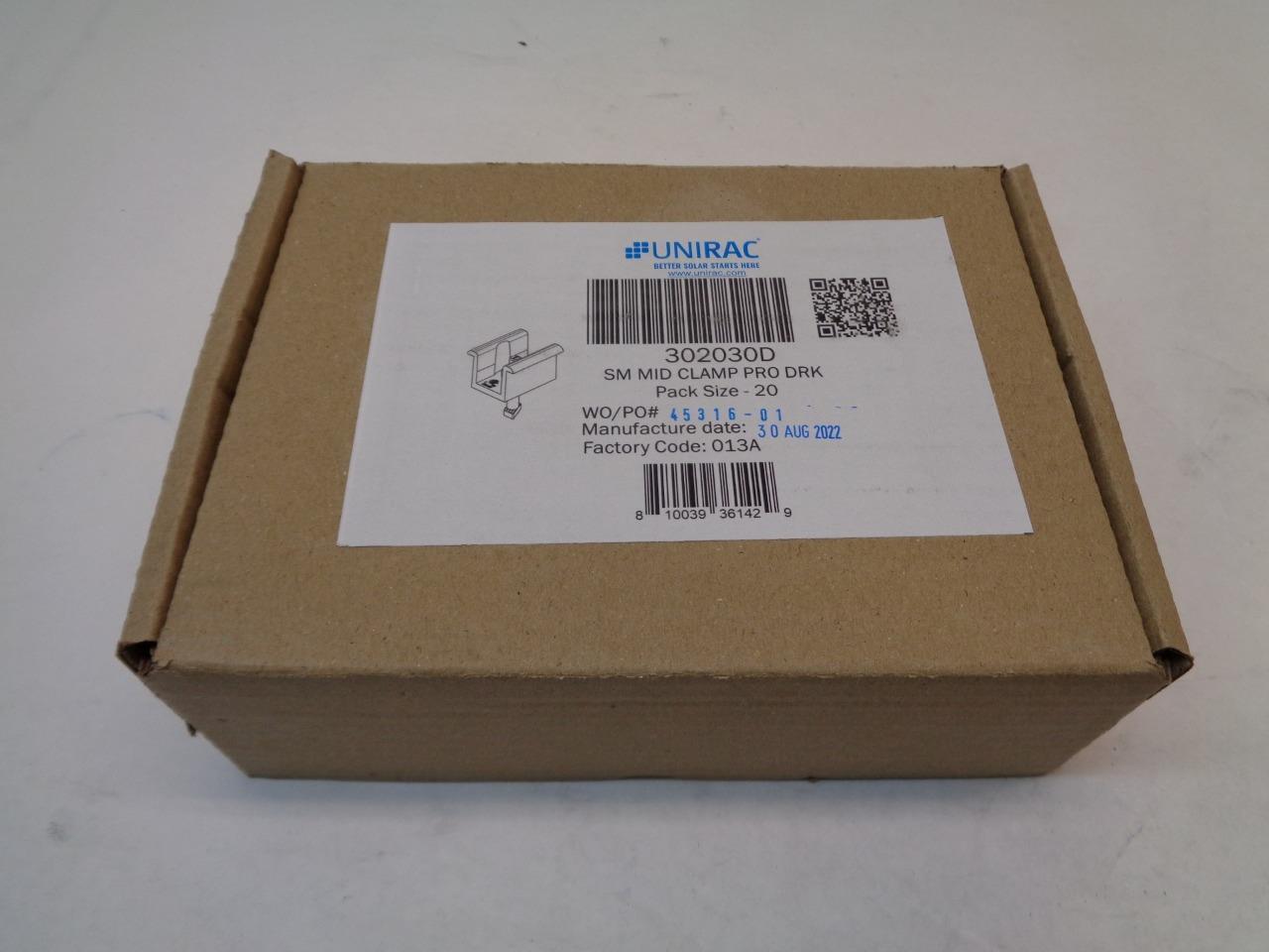 BOX OF 20 UNIRAC SM MID CLAMP PRO DARK SOLAR PANEL CLAMPS 302030D SR