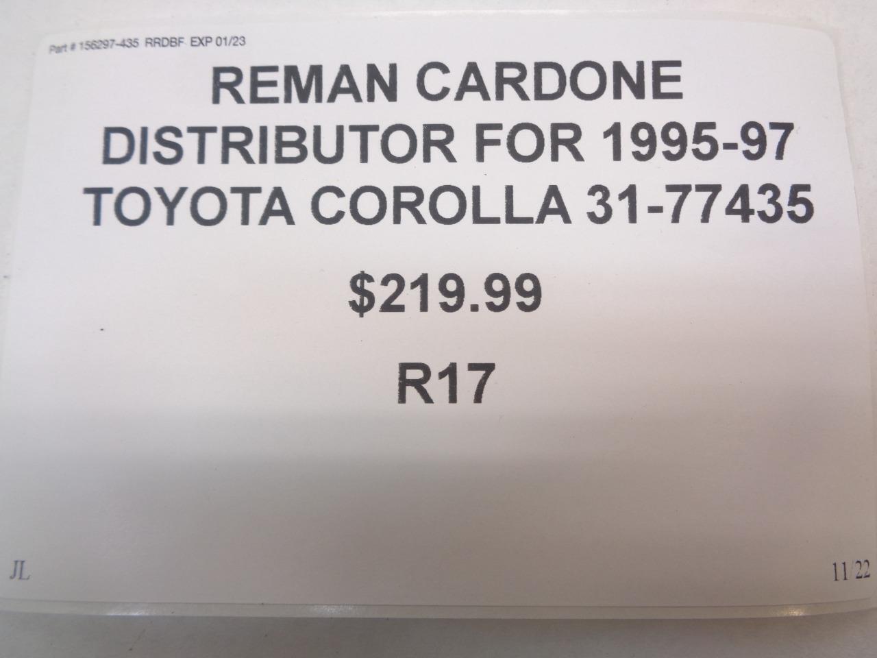 REMAN CARDONE DISTRIBUTOR FOR 1995-1997 TOYOTA COROLLA 31-77435 R17