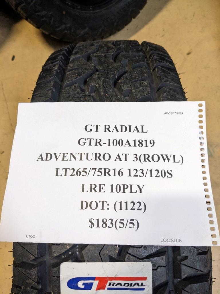 GT RADIAL ADVENTURO AT3 RWL LT 265 75 16 123/120S LRE 10PLY TIRE 100A1891 CQ2