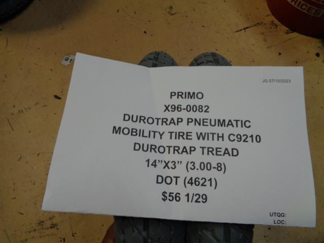 2 PRIMO DUROTRAP PNEUMATIC MOBILITY TIRES C9210 TREAD 14X3 (3.00-8) X96-0082 R7