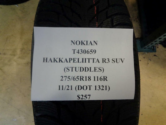 1 NEW NOKIAN HAKKAPELIITTA R3 SUV 275 65 18 116R TIRES T430659