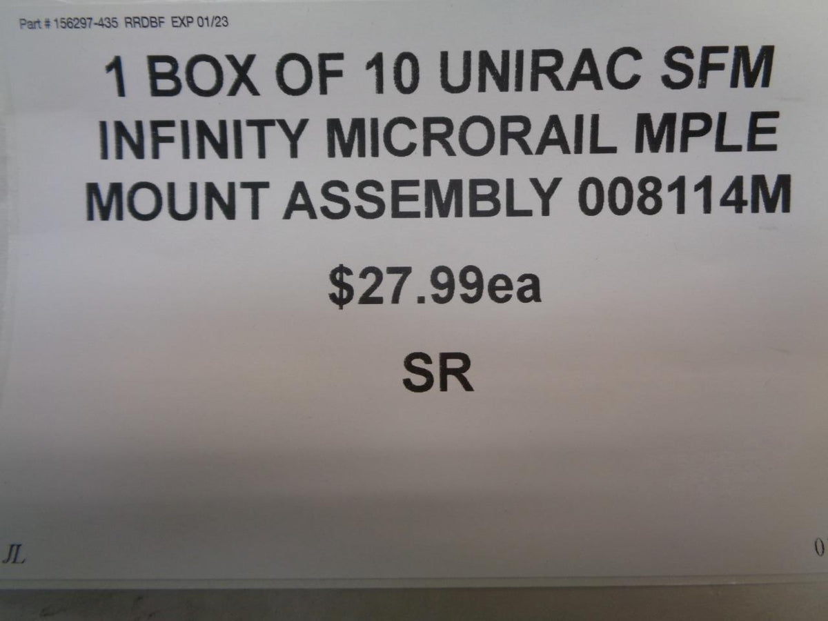 1 BOX OF 10 UNIRAC SFM INFINITY MICRORAIL MPLE MOUNT ASSEMBLY 008114M SR
