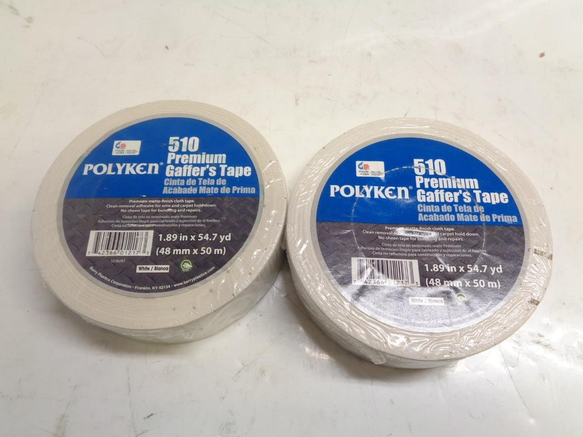 NEW POLYKEN 510 PREMIUM GAFFER'S TAPE 1.89"x54.7yd WHITE 2 PACK R28