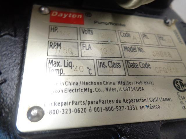 DAYTON 3BB88 SUBMERSIBLE SEWAGE PUMP 1/2 HP NEW J1