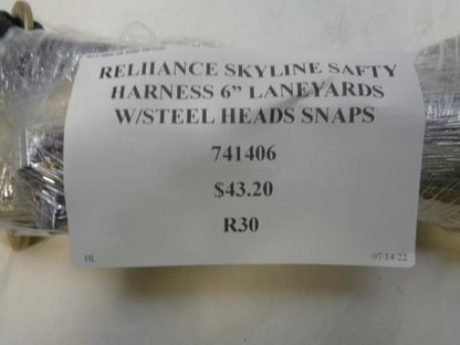 RELIANCE SKYLINE SAFETY HARNESS 6' LANYARD W/ STEELHEAD SNAPS 741406 R30