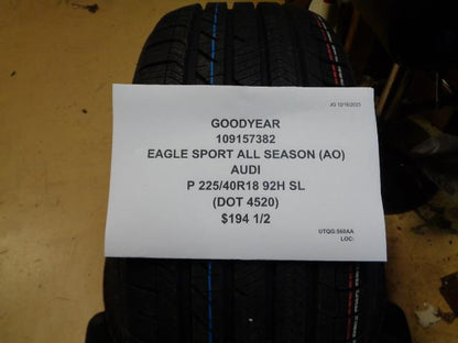 2 GOODYEAR EAGLE SPORT A/S AUDI P 225 40 18 92H SL TIRES  109157382 BQ4