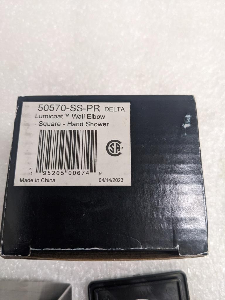 DELTA SQUARE WALL SUPPLY ELBOW HAND SHOWER-HOSE 50570 LUMICOAT STAINLESS NEW R28