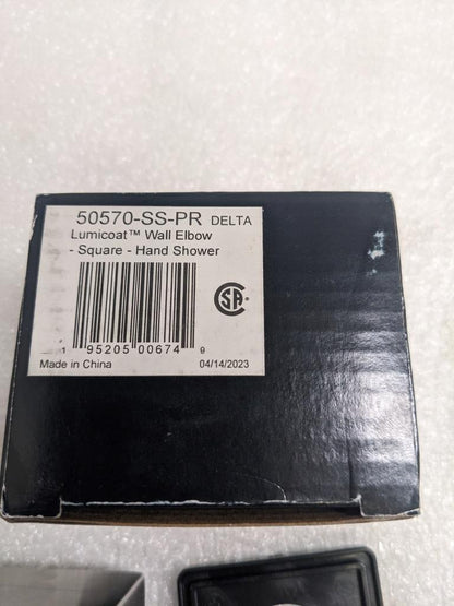 DELTA SQUARE WALL SUPPLY ELBOW HAND SHOWER-HOSE 50570 LUMICOAT STAINLESS NEW R28