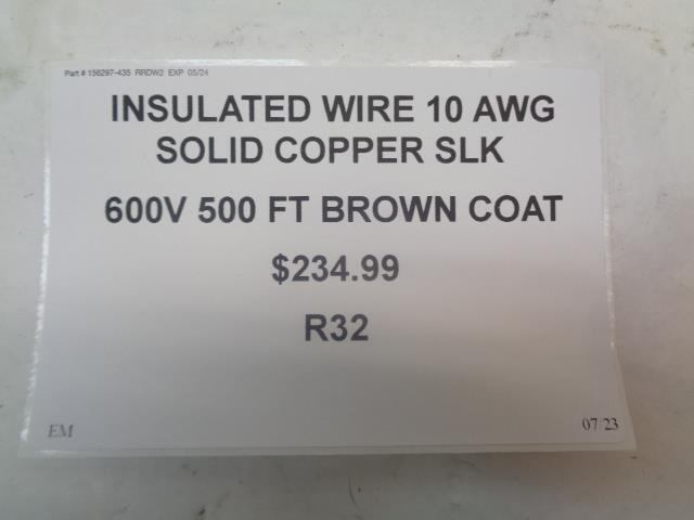 INSULATED WIRE 10 AWG SOLID COPPER SLK 600V 500 FT BROWN COAT R32