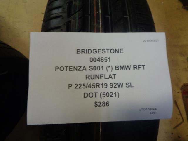 1 BRIDGESTONE POTENZA S001(*) BMW RF5 RUNFLAT P 225 45 19 92W SL TIRE 004851 BQ1