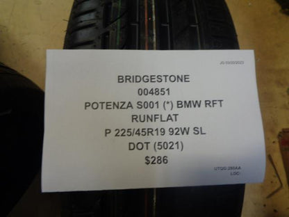 1 BRIDGESTONE POTENZA S001(*) BMW RF5 RUNFLAT P 225 45 19 92W SL TIRE 004851 BQ1