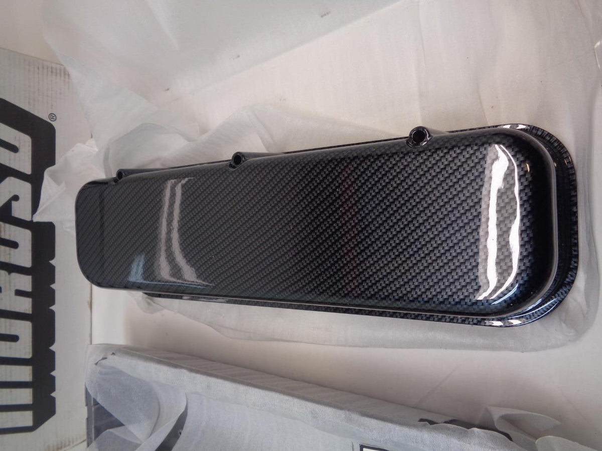 MOROSO VALVE COVERS BBC CAST ALUMINUM GRAY/BLACK FIBER DESIGN 68426 R8