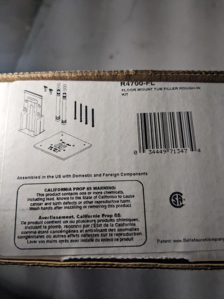 DELTA R4700-FL FLOOR MOUNTED TUB FILLED ROUGH IN VALVE NEW R27