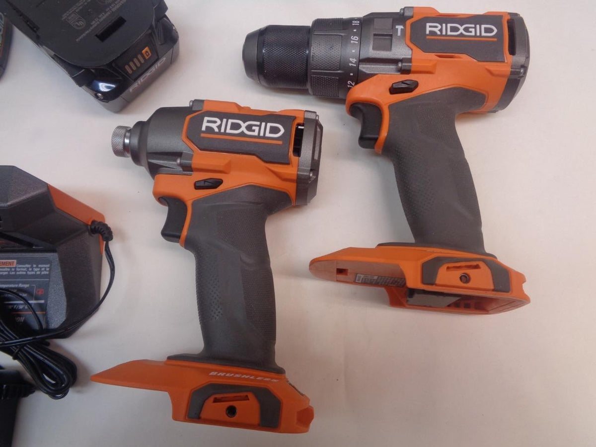 NEW RIDGID R9225 18v BRUSHLESS CORDLESS 4 TOOL KIT 4ah & 2ah BATTERY/CHARGER SR