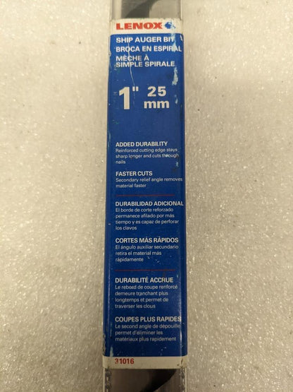 LENOX 31016 1" X 18" SHIP AUGER BIT DAMAGED CASE NEW D0