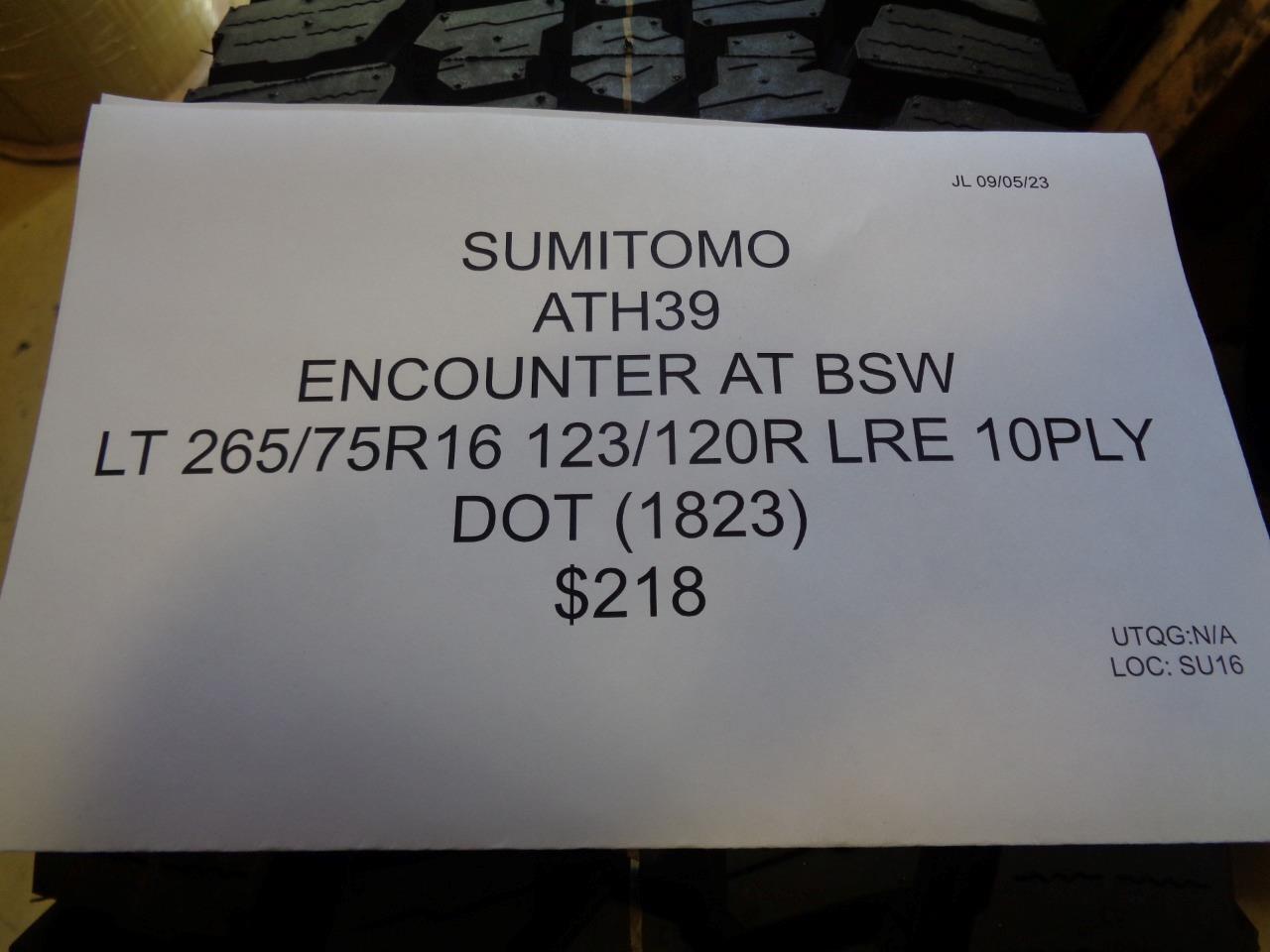 SUMITOMO ENCOUNTER AT BSW LT 265 75 16 123/120R LRE 10PLY TIRE ATH39 BQ4