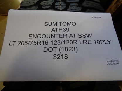 SUMITOMO ENCOUNTER AT BSW LT 265 75 16 123/120R LRE 10PLY TIRE ATH39 BQ4