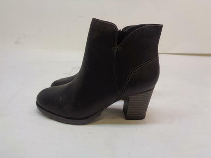 NEW CLARKS VERONA TRISH BROWN LEATHER 2 INCH HEELED BOOTS US 6.5 M SR