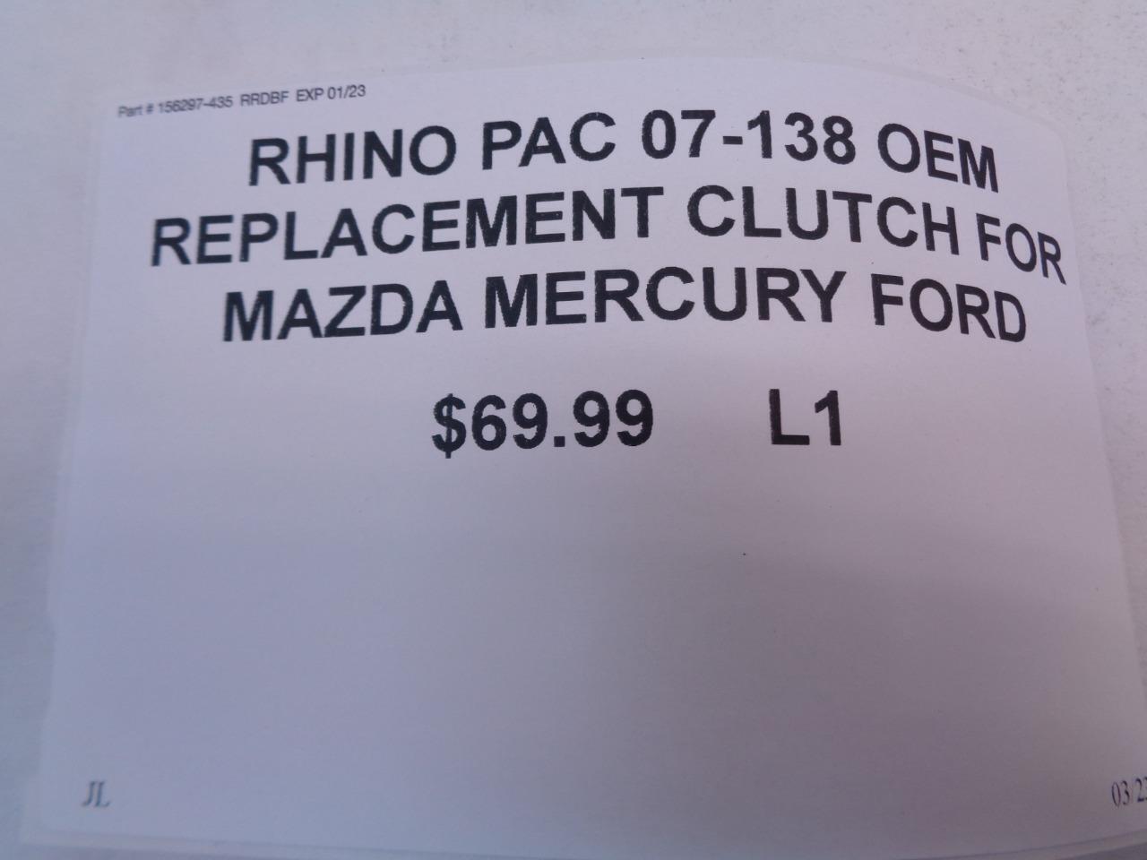RHINO PAC 07-138 OEM REPLACEMENT CLUTCH FOR MAZDA MERCURY FORD MODELS L1