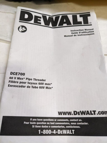DEWALT CORDLESS 60V MAX PIPE THREADER DCE700 1/2-2' THREAD NEW J2